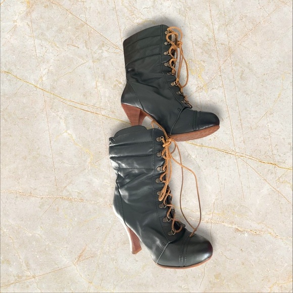 For all Mankind Ankle Boot Black Leather Lace Up Vintage‎ Boho Goth Witchy SZ 38 - Picture 4 of 12